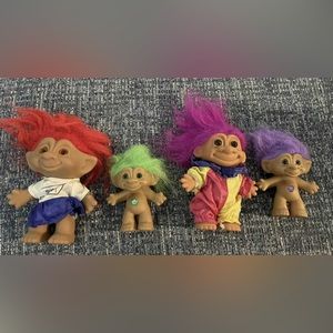 Lot of 4 Vintage Troll Dolls 2 are 5” 2 are 3”